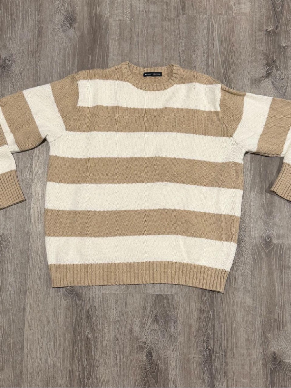 Brandy Melville Tan and White striped knit sweater